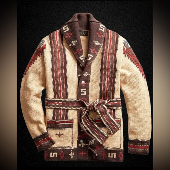 RRL Ralph Lauren Jacquard Knit Ranch Belted Cardigan M Navajo NWOT HTF! - Picture 12 of 16
